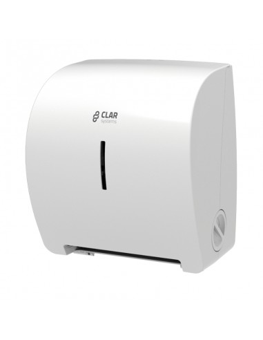 DISPENSADOR DE PAPEL AUTOCORTANTE  BLANCO. Bobina de hasta 21cm.