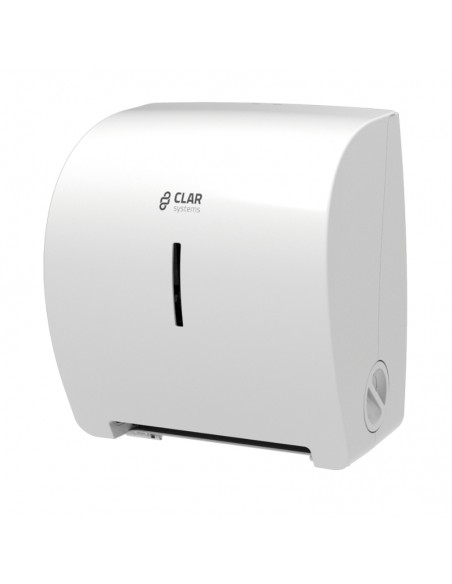 DISPENSADOR DE PAPEL AUTOCORTANTE  BLANCO. Bobina de hasta 21cm.